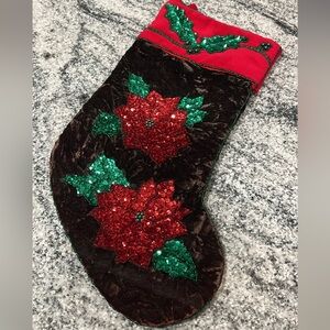 Festive Sequin Poinsettia Christmas Stocking